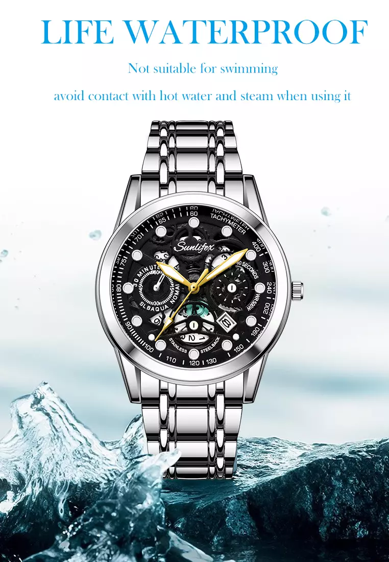 Jam Tangan Pria Anti Air Kuarsa Original Tali Stainless Steel Bisnis Santai Jam Tangan Cowok black