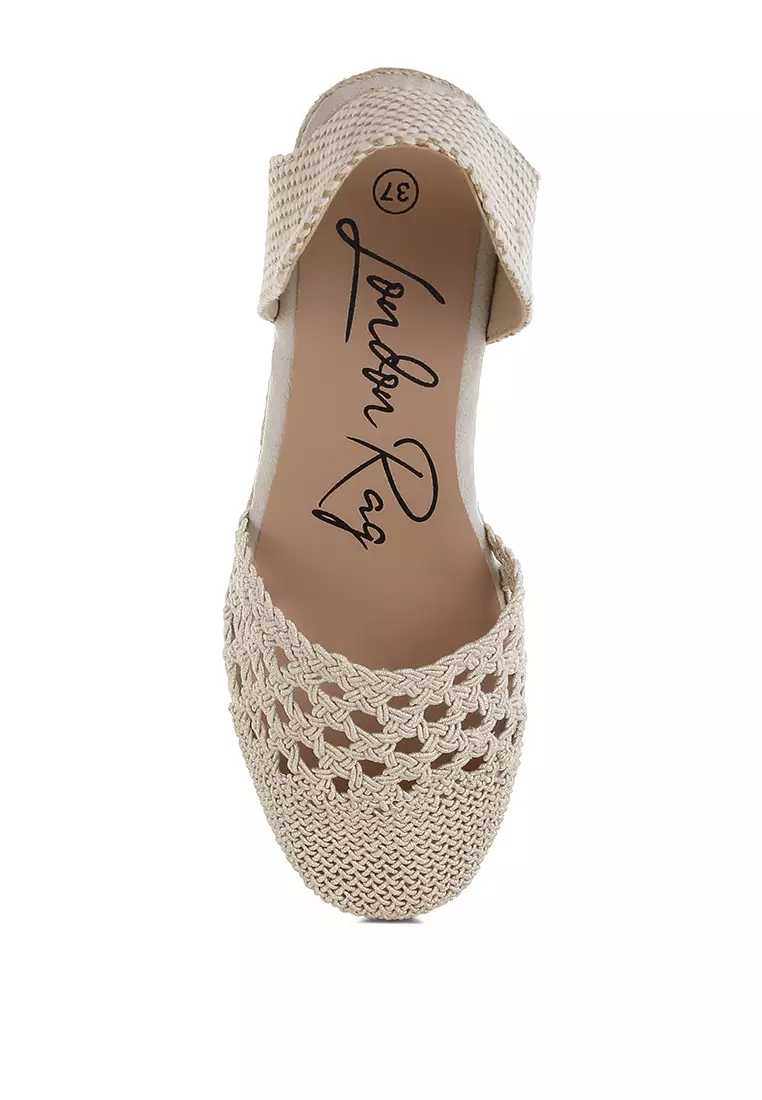 Beige Woven Lace-Up Espadrille Wedges