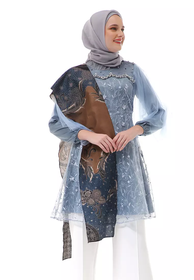 Dhea Amanda Tunik Couple Dusty Batik Lengan Panjang Premium High Quality - Dusty Blue