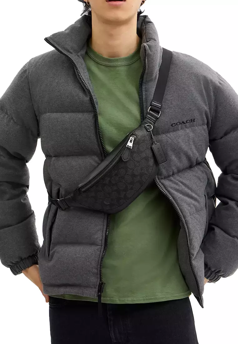 Warren Mini Belt Bag In Signature Canvas in Charcoal/ Black CW369