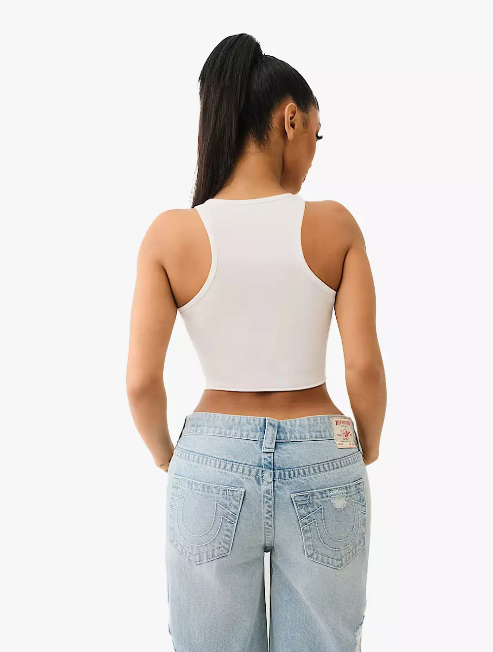 True Religion  - Women Tops - CRYSTAL TR CROP TANK - Optic White