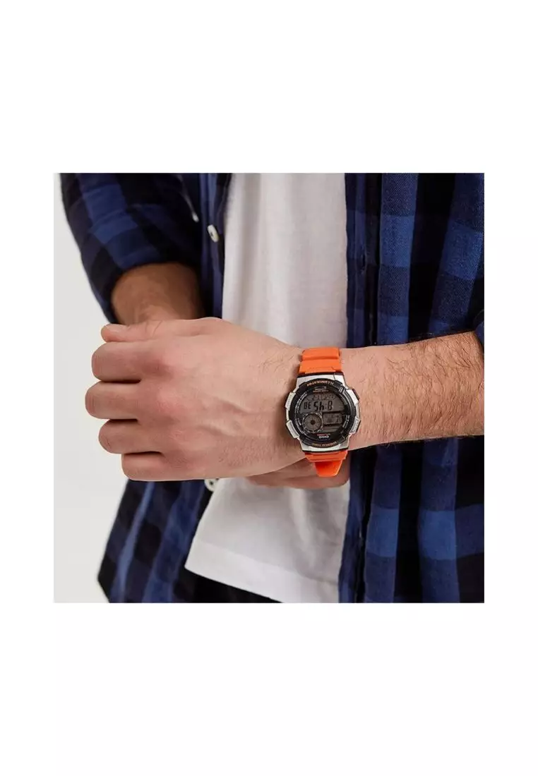 Men's Digital AE-1000W-4BV Orange Resin Band Sport Watch
