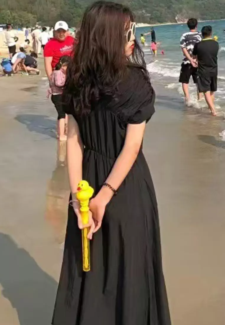 氣質收腰顯瘦方領A字連身裙 A22033115