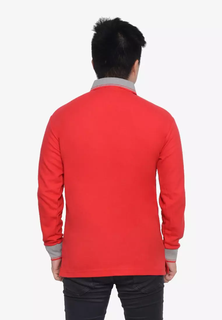 Andre Michel Kaos Polo Shirt Lengan Panjang Kerah Abu Merah 933-33