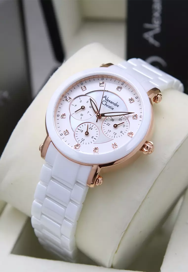 Alexandre Christie - Jam Tangan Wanita - Rosegold White - Ceramic Band - 2377 BFBRGSL