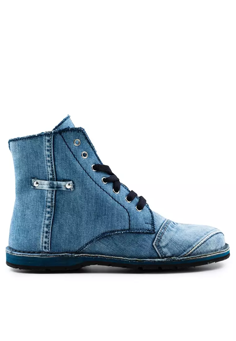 Discount on Re49  shoes - SKU: © Made In Italy From Recycled Jeans And Car Tyres For The Soles. Jeans Stage Collection Boots - Blue