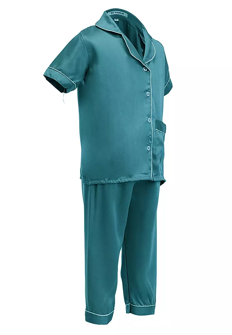 Joyce Piyama Anak Unisex Lengan Pendek Kids Pajamas Motif Polos Material Satin ORIGINAL - Tosca