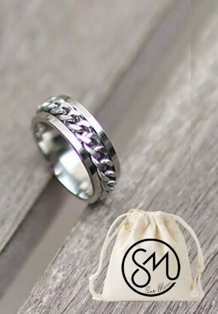Aksesoris Pria Revovling Chain Center Men's Ring Cincin Pria Berputar Silver