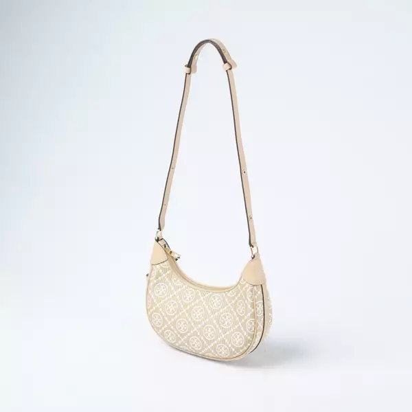 Tas TORY BURCH CRESCENT MONOGRAM WHITE BEIGE RUFFLE SHOULDER BAG 100% ORIGINAL