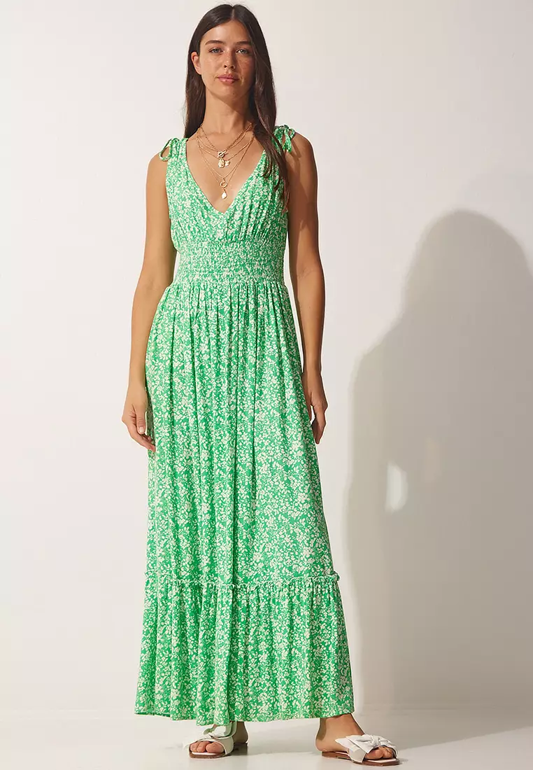 Maxi green hot sale floral dress