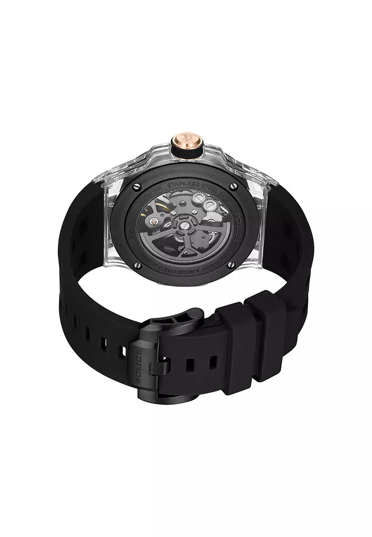 Police Cyclone Black Rubber Analog Automatic Watch For Men PEWGR0082202