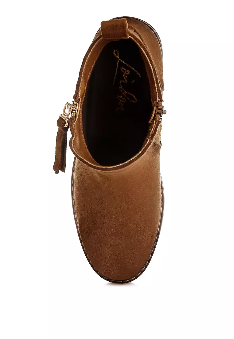 Sepatu Bot Ritsleting Microfiber Warna Coklat