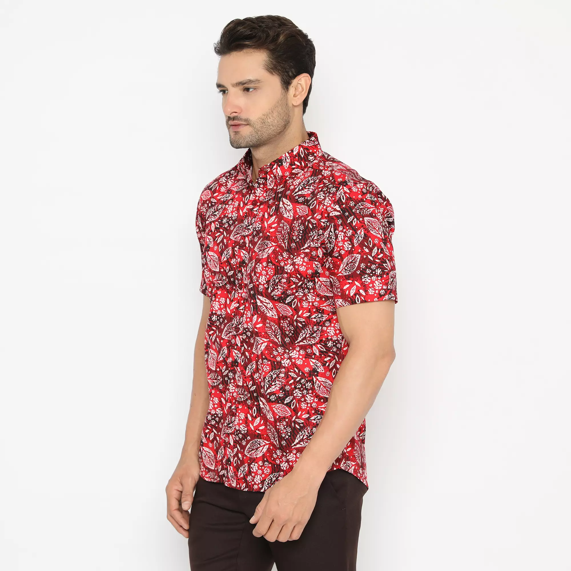 Platini Kemeja Motif Hawai Pria Pendek Katun Merah 132038