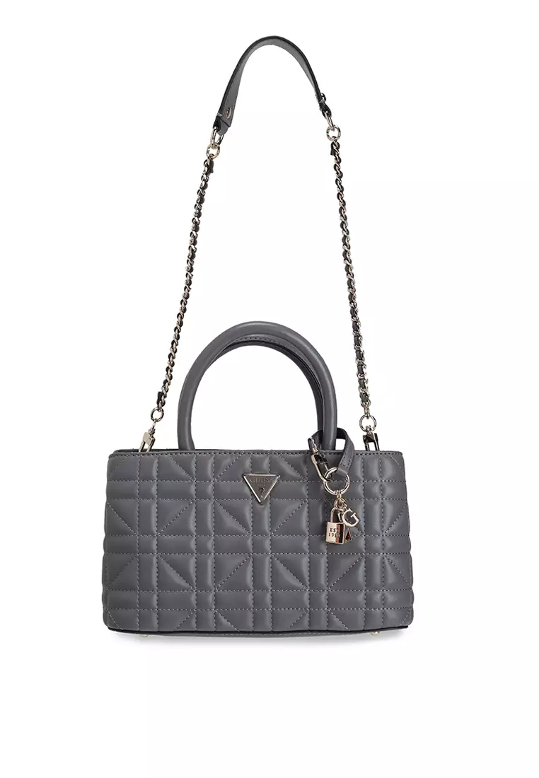 GUESS Women's Edita Elite Quilted PU Leather Satchel - Gold Hardware, 10.75" X 6.5" X 4"