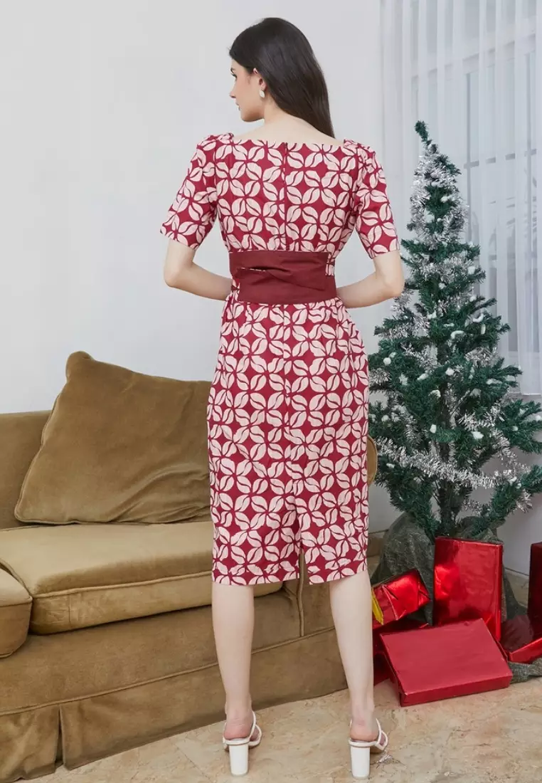 Dress Batik Merry Kawung Maroon