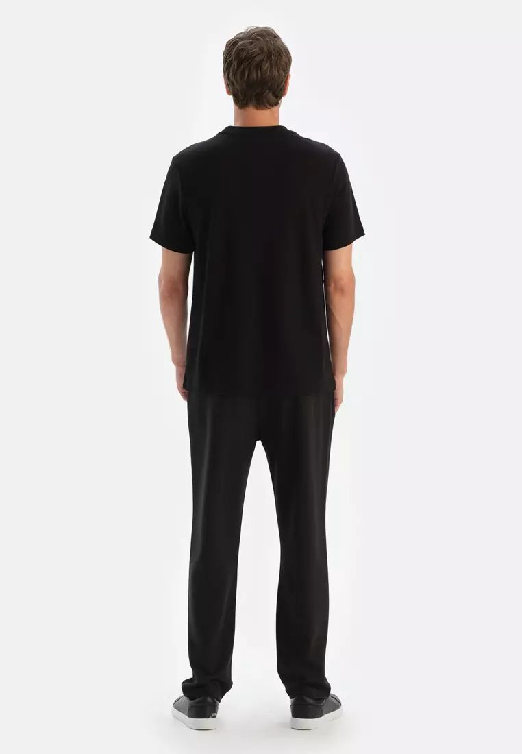 Black T-Shirt, Crew Neck, Regular Fit, Short Sleeve Loungewear for Men