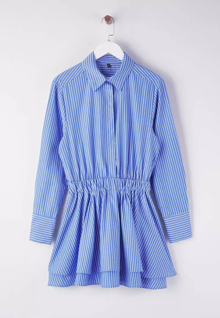 Striped Elastic Waist Poplin Dress