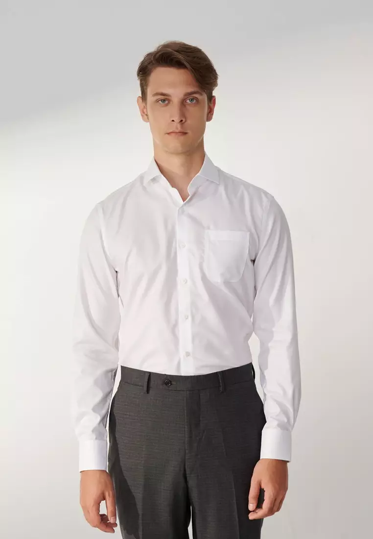 Milano Collection White Textured Slim Fit Shirt