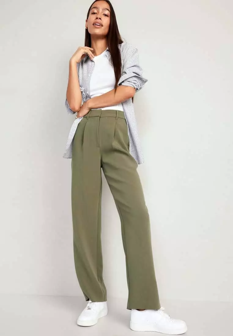 Extra High-Waisted Pleated Taylor Wide-Leg Trouser Suit Pants for Women
