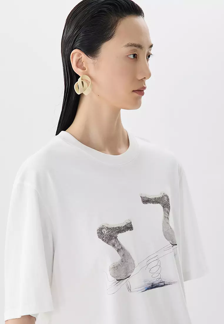 100% Cotton Graphic Print Loose Short-Sleeve T-Shirt