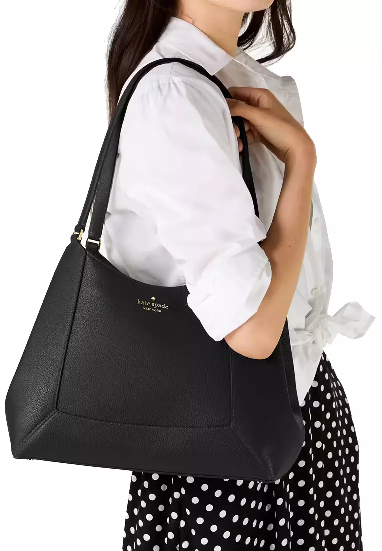 Lena Triple Compartment Shoulder Bag - Black KH435