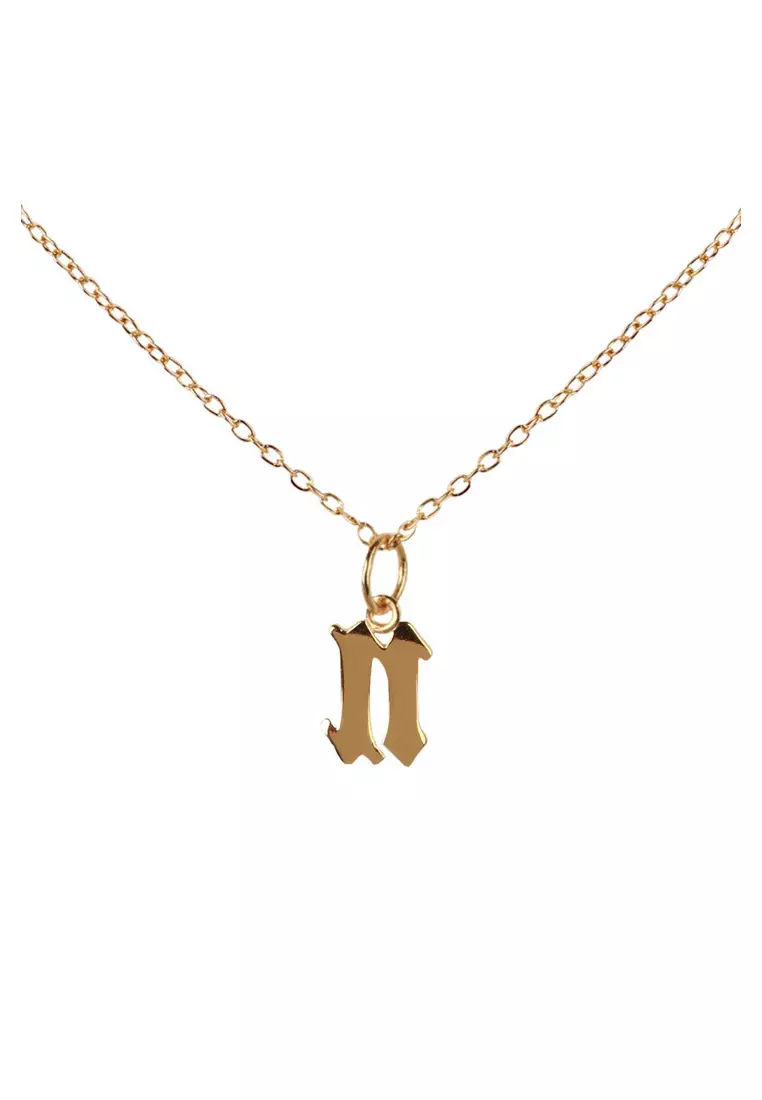 Gothic initial deals necklace 14k gold