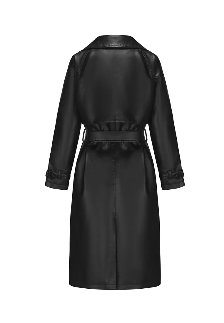 Oversized Faux Leather Trench Coat AD-M24PJ51
