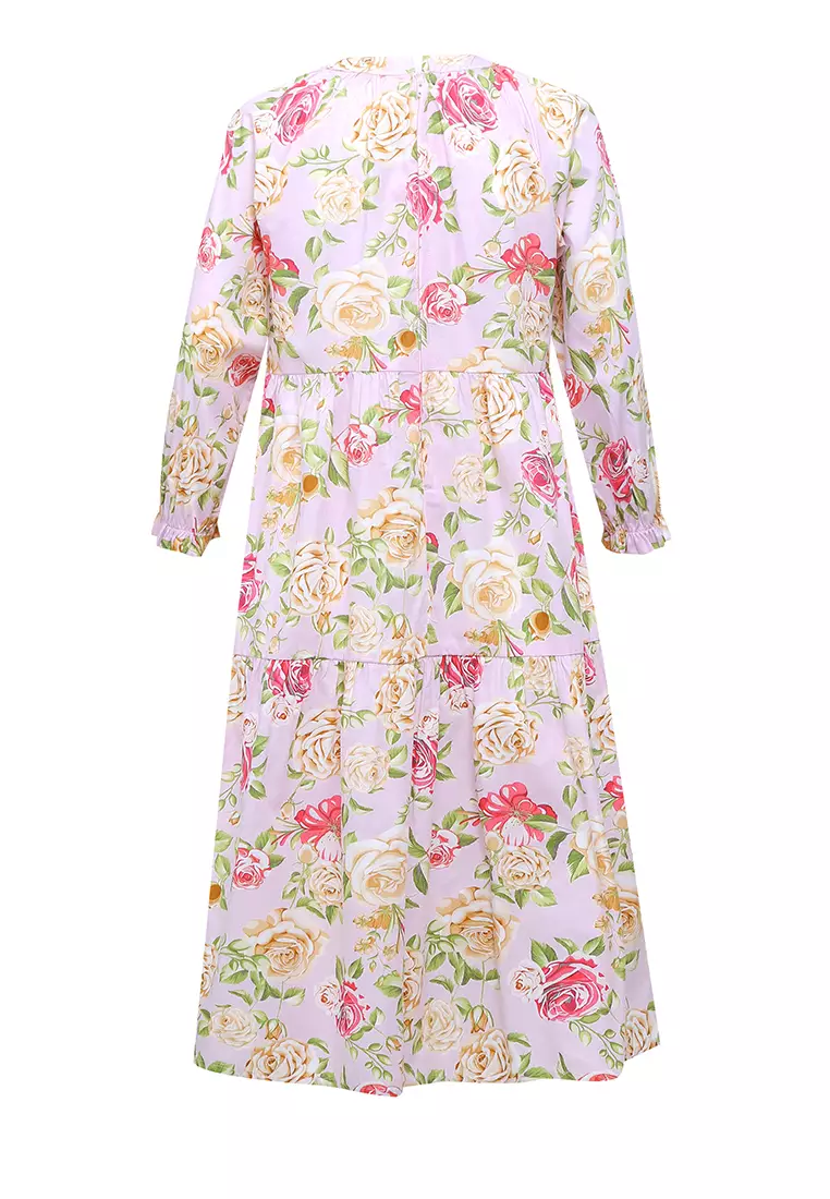 Pito Dito Girl Zaza Dress Panjang Anak Pink Motif Bunga