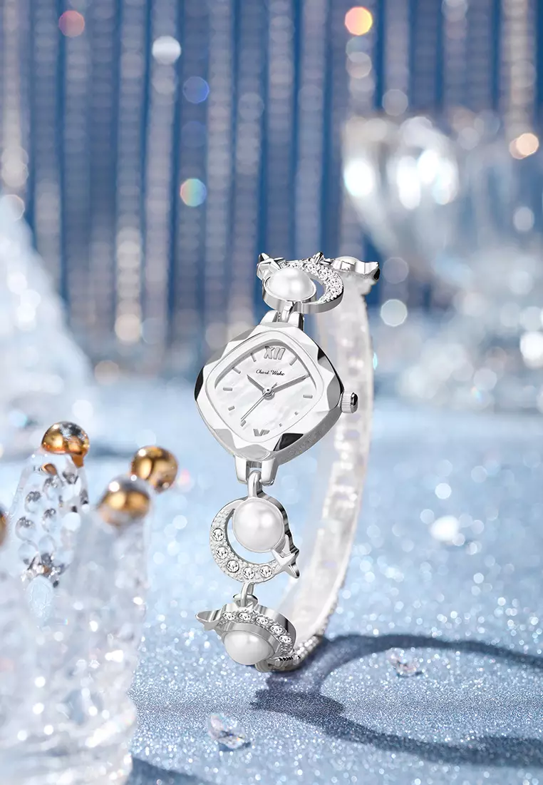 Jam Tangan Wanita Original Korea Style Pear Strap Anti Air Jam Tangan Cewek silverwhite