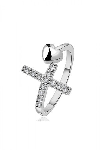 Jual Glamorousky Simple Romantic Heart Shaped Cross Adjustable Ring With Cubic Zircon Original Zalora Indonesia