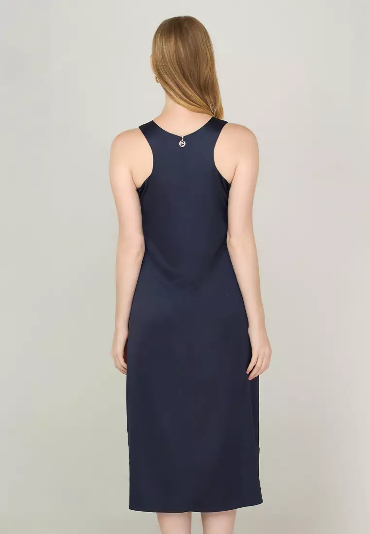 Tevianne Sleeveless Shift Dress in Satin Fabric