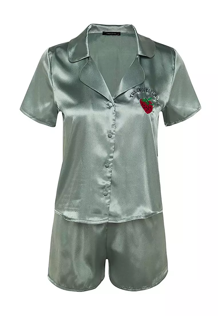 Embroidered Satin Pajamas Set