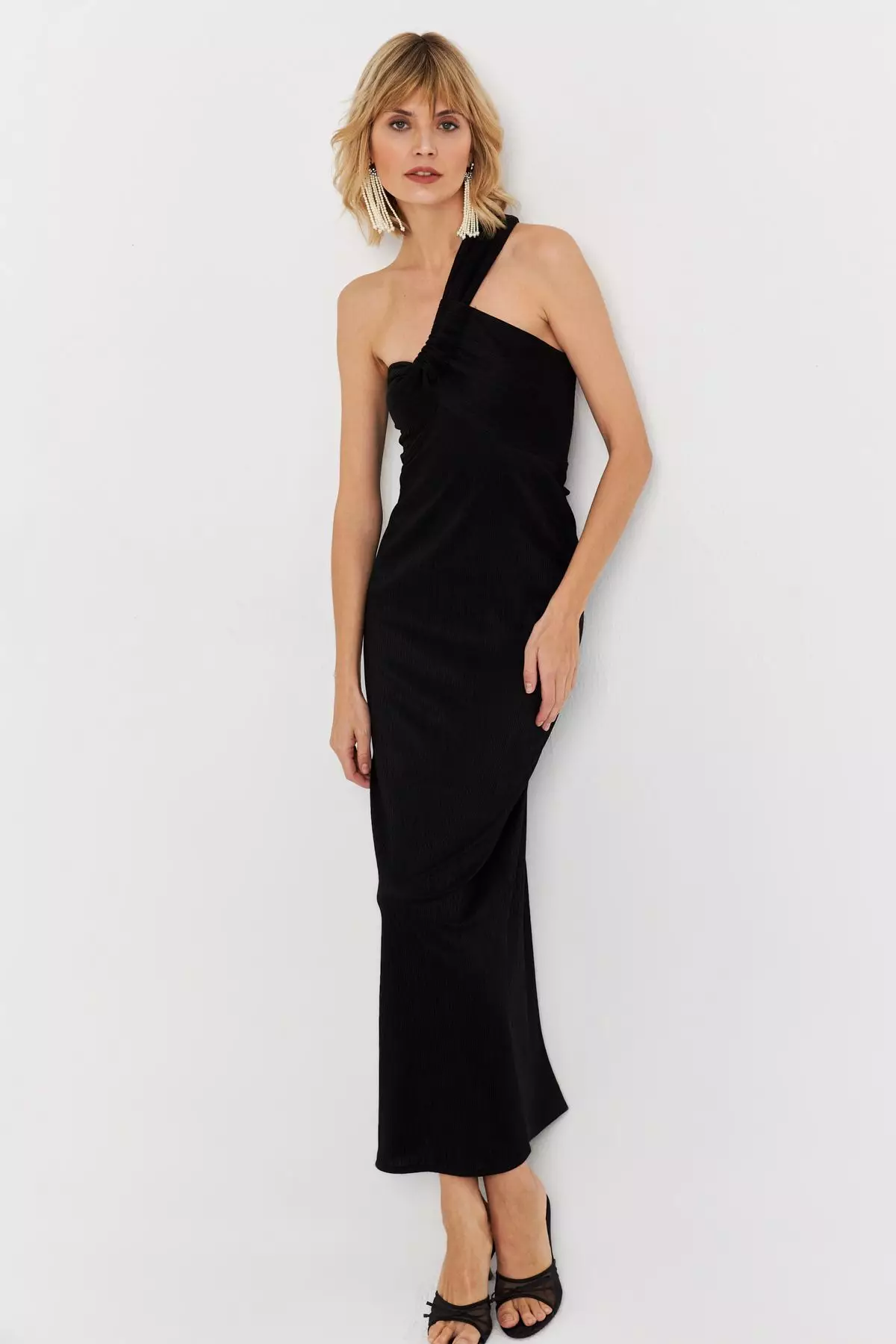 Asymmetrical Neckline Maxi Dress