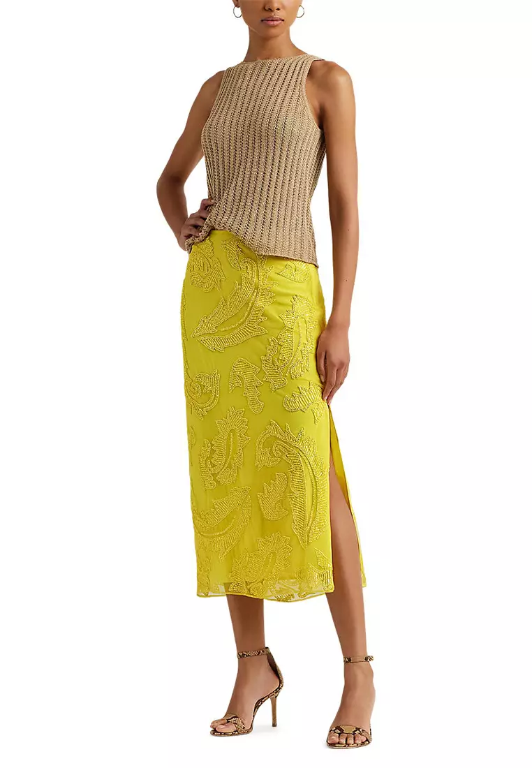 Lauren Ralph Lauren Beaded Mesh Midi Skirt