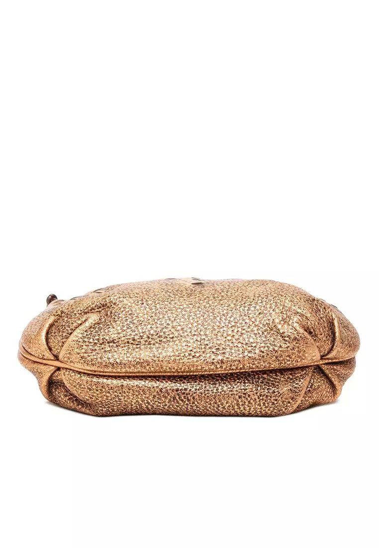 Pre-Loved Bottega Veneta Intrecciato Trimmed Metallic Leather Crossbody