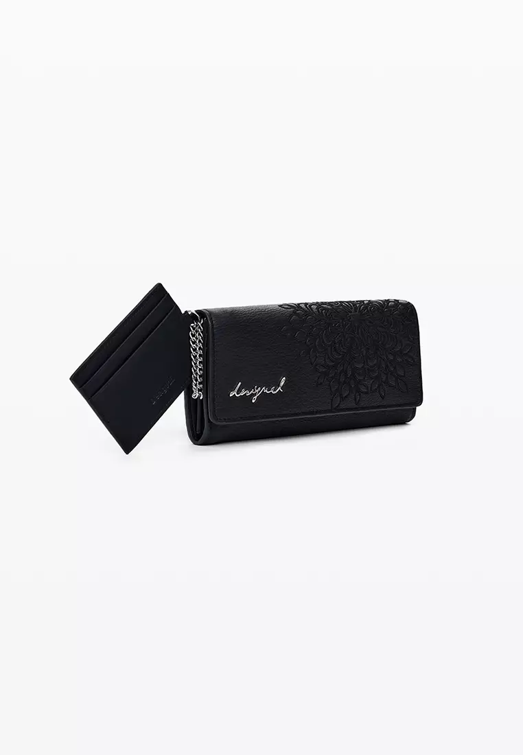 Medium embroidered faux leather wallet