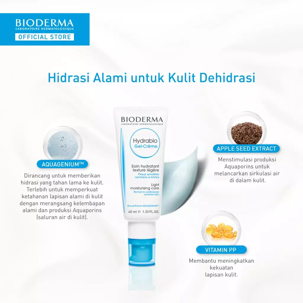 Bioderma Hydrabio Gel Creme 40 ml - Hydrating Moisturizer / Pelembab untuk Kulit Normal Hingga Kombinasi / Dehidrasi / Kering Dan Sensitif