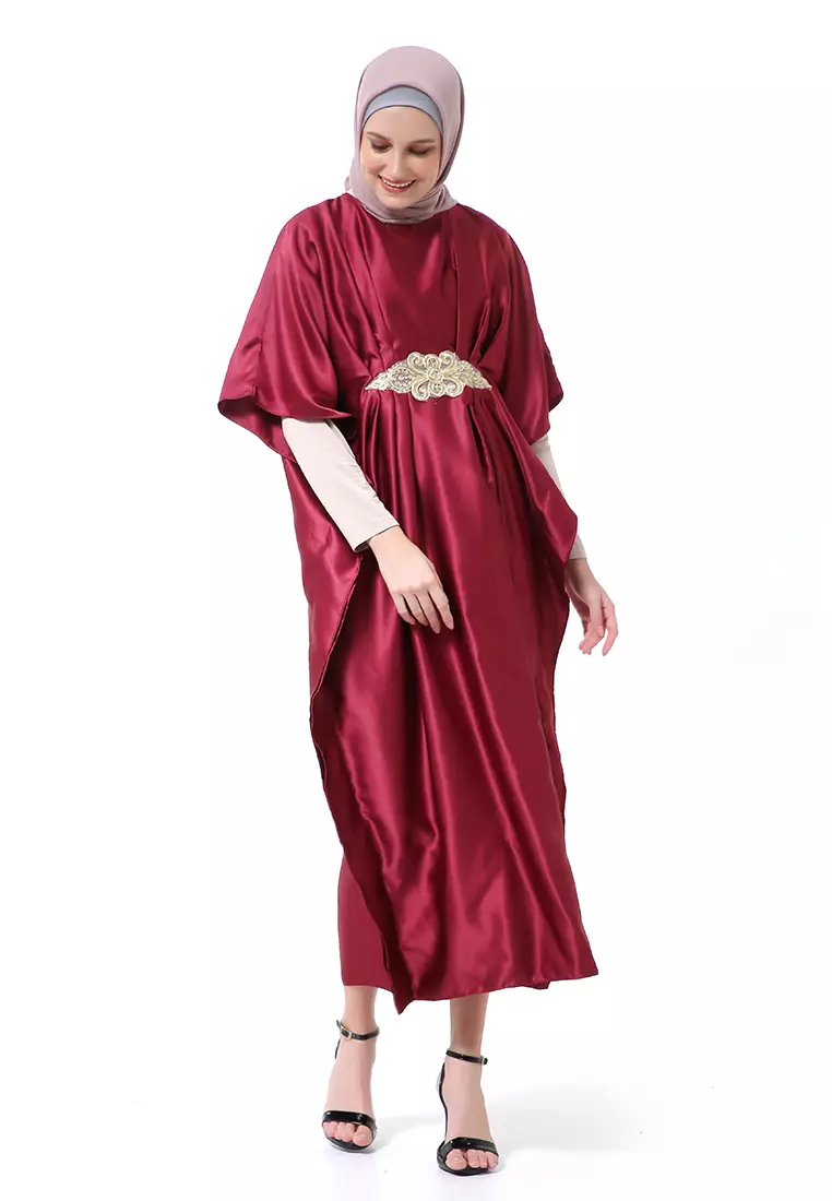 Illona Kaftan Dress Premium Fashion Muslimah Motif Polos Regular Fit - Maroon