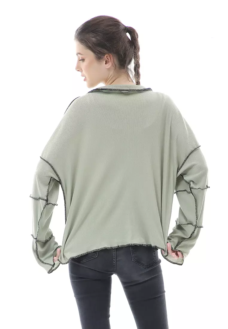 Veronica Blouse Terbalik Relaxed Motif Polos Long Sleeve Premium Quality - Mint