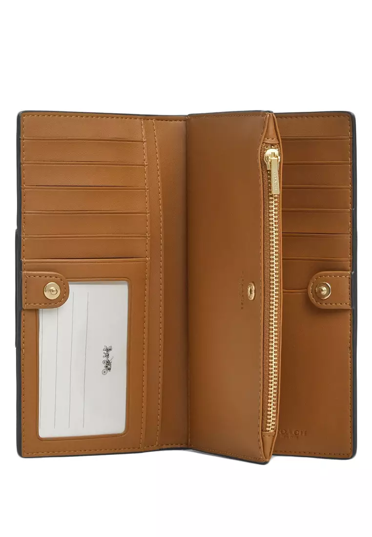 Slim Zip Wallet In Signature Canvas With Stripe - Tan/Black
