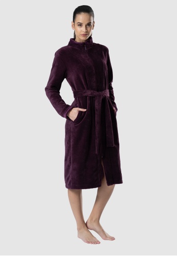 Belmanetti purple Aspen Bamboo and Cotton Zip-Up Robe E157AAAC4A7A1AGS_1