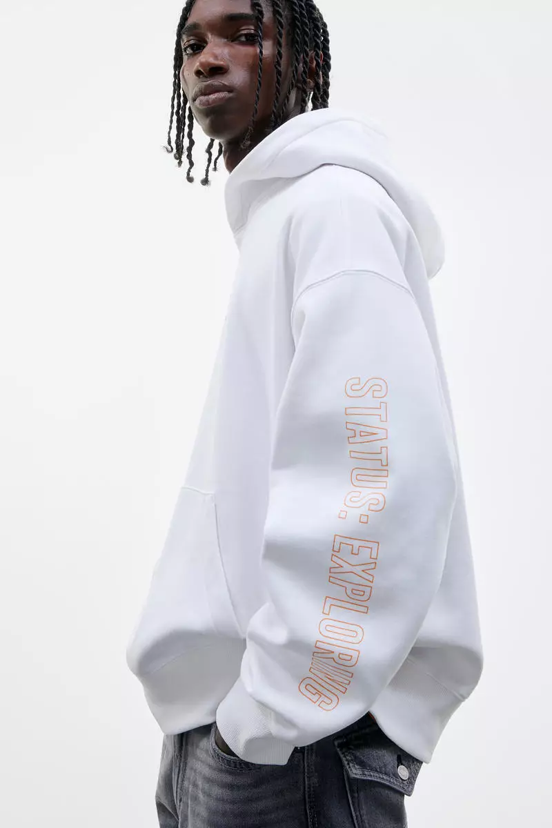 H&m mens white hoodie top