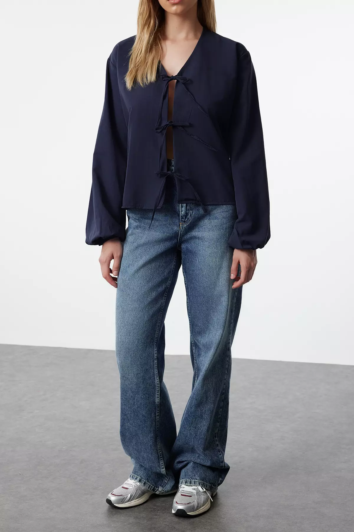 Navy Blue Front Tie Shirt