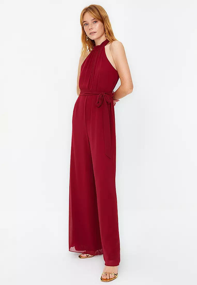 Belted Chiffon Jumpsuit