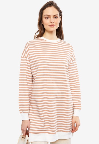 LC WAIKIKI brown Striped Women's Tunic Sweatshirt 40D87AABB70EE2GS_1
