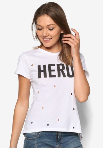 『英雄』文字沖孔T 恤, 服zalora 手錶 評價飾, 上衣