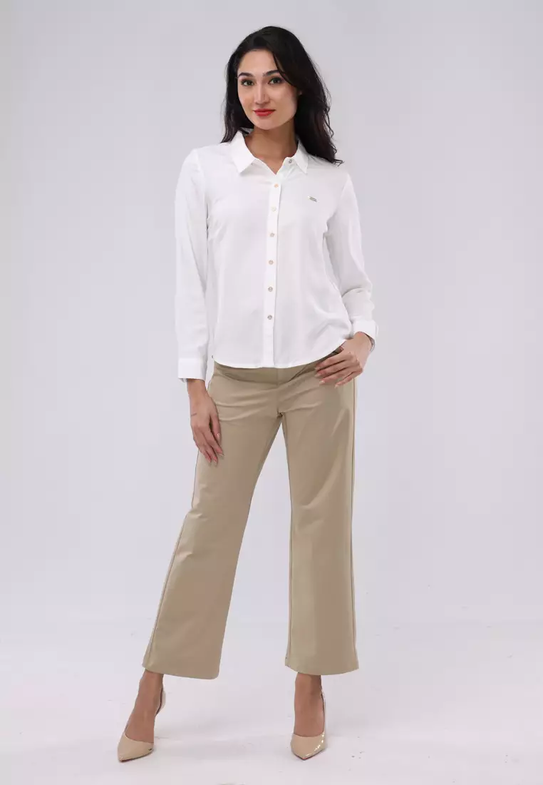 Bold Twill Long Sleeves Collared Blouse