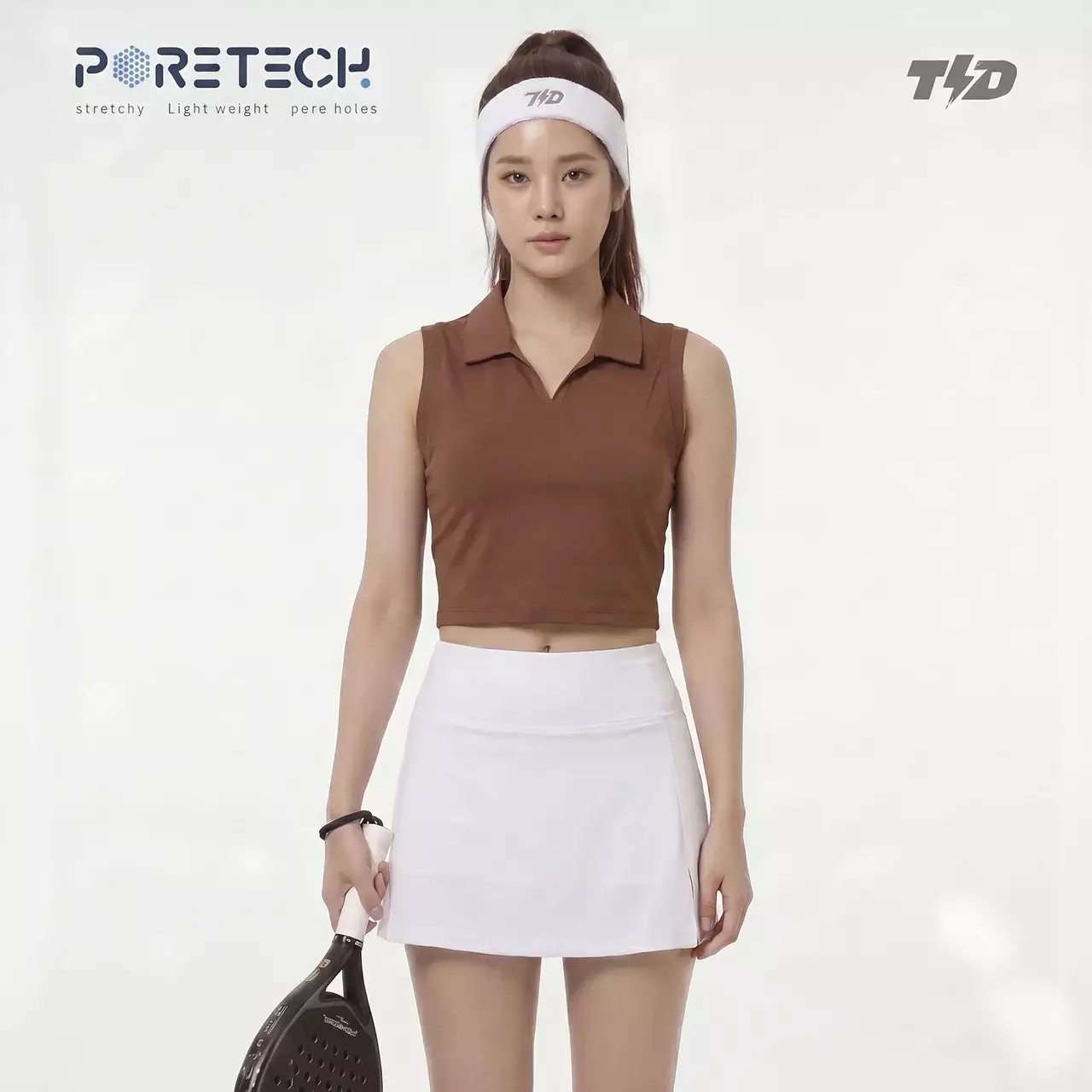 TDACTIVE Polo Padel Wanita PORETECH drifit berpori COKLAT SUSU LSF91