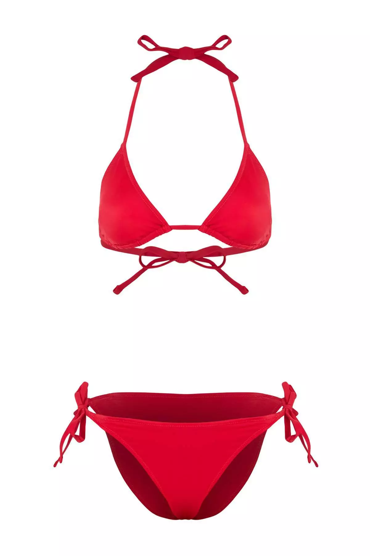 Red Triangle Covered Normal Waist Regular Basic Bikini Set Tbess23Bt5