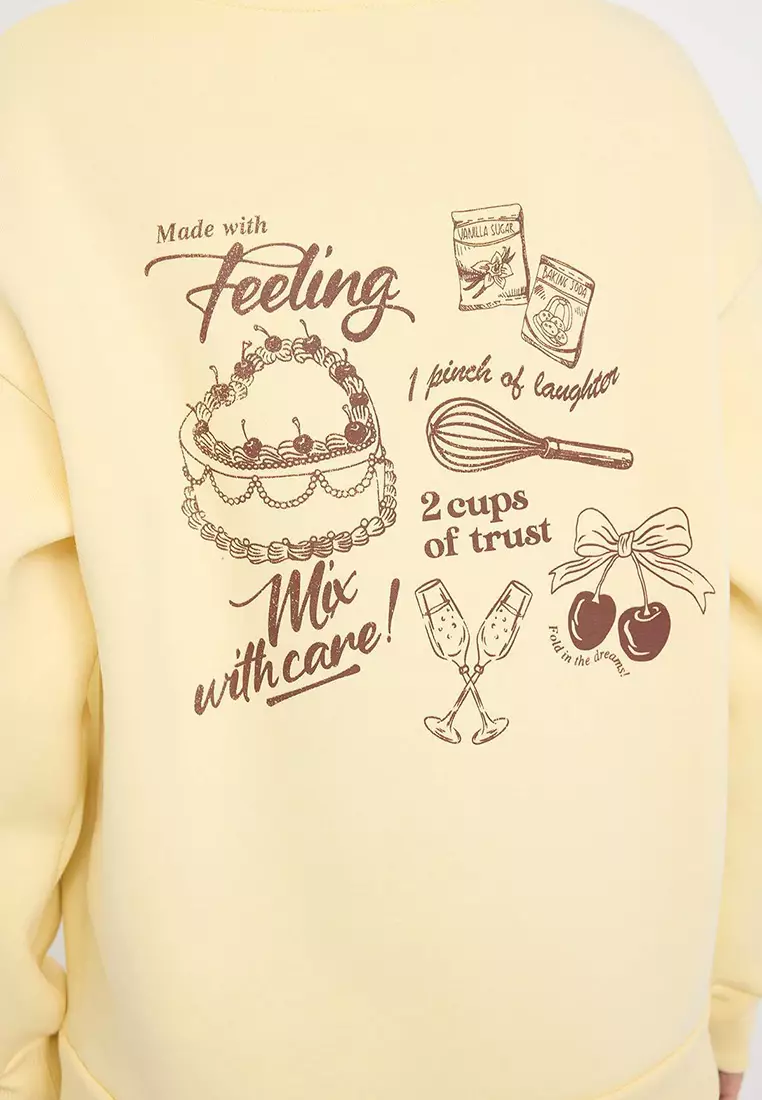 Printed Oversized Thick Inside Polar Fleece Sweatshirt